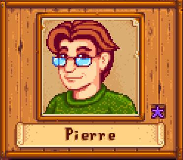 Pierre in Winter in Stardew Valley.