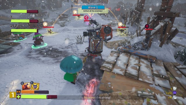 A player stands next to a Snow Turret attacking enemies in South Park: Snow Day!