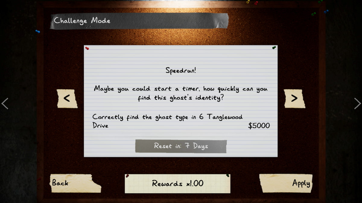 The description for the Speedrun! challenge in Phasmophobia which reads, "Maybe you could start a timer, how quickly can you find this ghost's identity?"