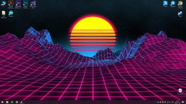 A cyber-esque landscape with a sun in the background wallpaper