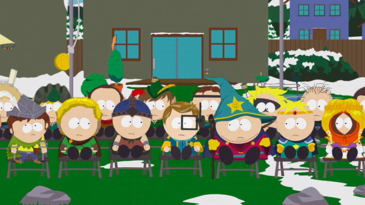 An in game of the player New Kid with the rest of the cast in South Park: The Stick of Truth