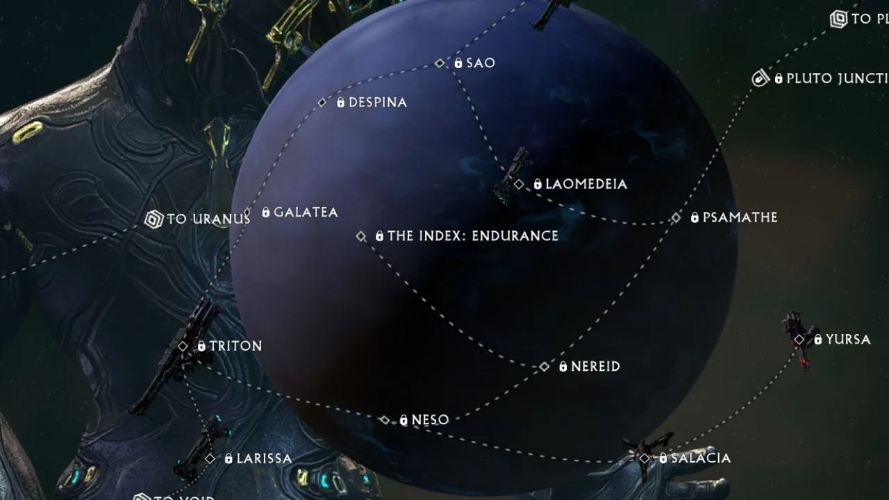 A screenshot of Neptune in Warframe showing The Index node.