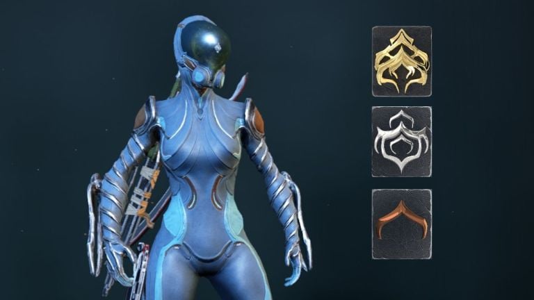 A screenshot of the Mag Warframe looking at three different Mastey Rank icons