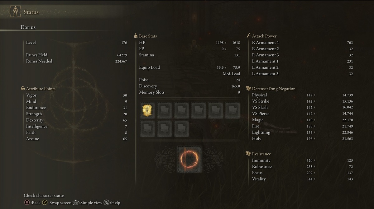 A showcase featuring stats in Elden Ring.