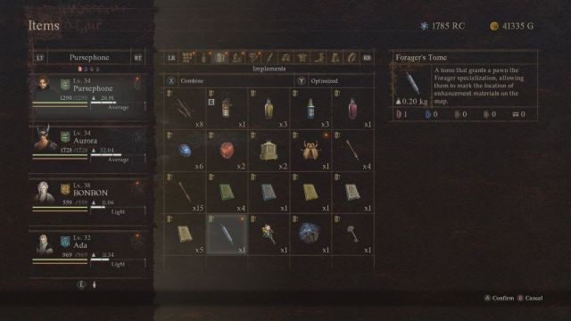 A Dragon's Dogma 2 screenshot of the Forager's Tome in a players inventory.