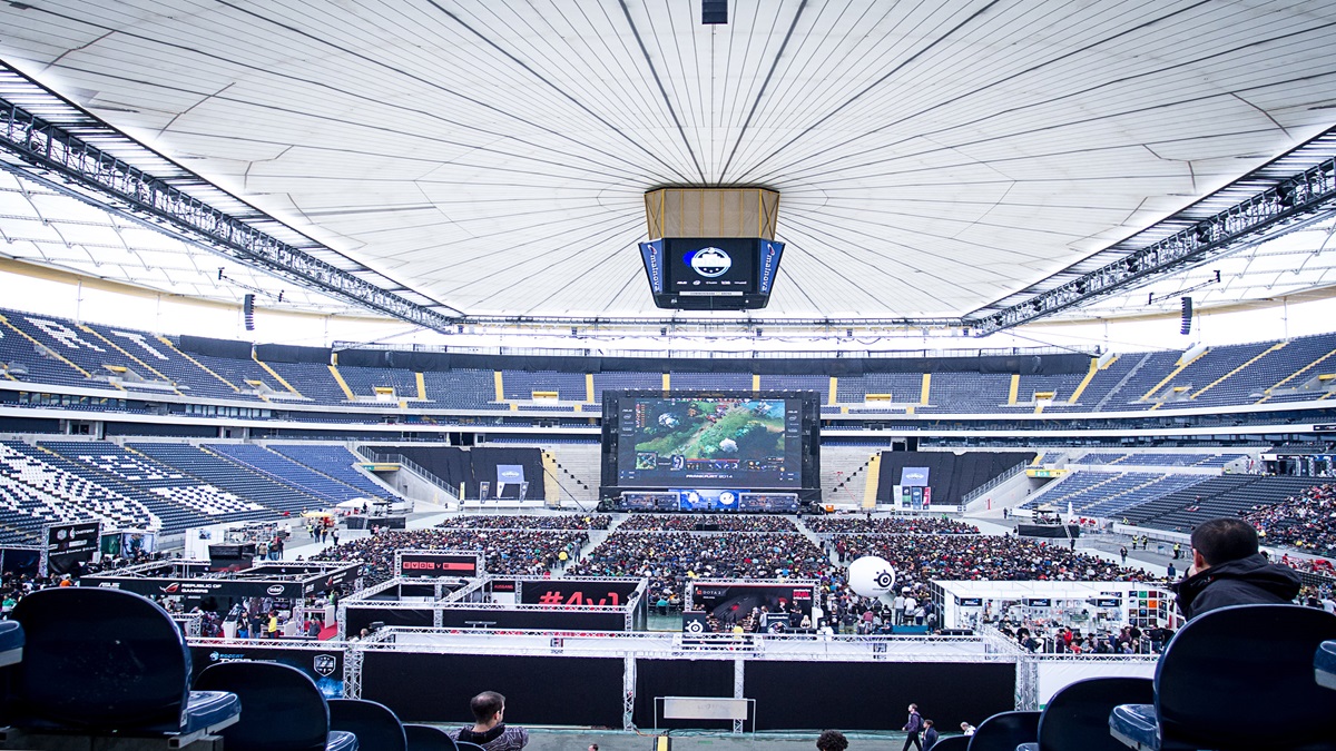 The Commerzbank Arena hosting the ESL One Frankfurt 2014 Dota 2 tournament.