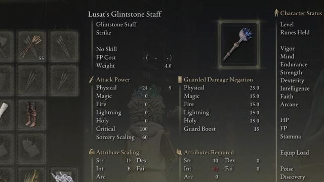 The Lusat's Glintstone Staff item in Elden Ring.