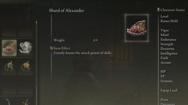 The Shard of Alexander talisman in Elden Ring.