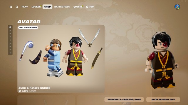 Katara and Zuko bundle in Lego Fortnite