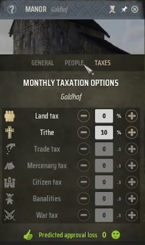 Manor Lords Tax Options explainer