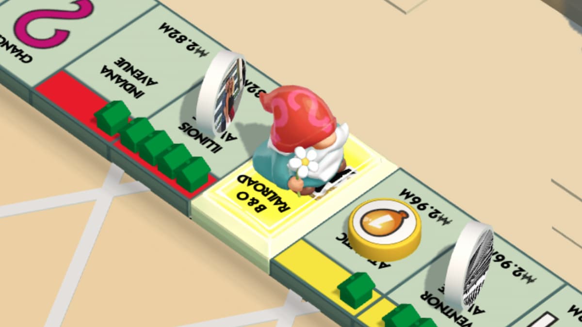 Gnome Token on Railroad tile in Monopoly GO