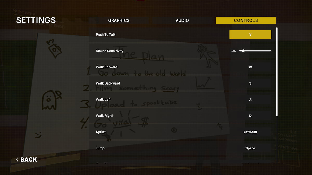 Control settings menu in Content Warning