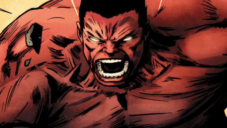 Red Hulk in the Marvel comics looking angry.