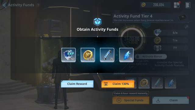 Solo Leveling:Arise Activity Funds rewards