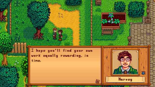 Harvey dialogue in park in Stardew Valley