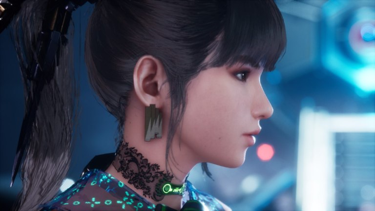 Side profile of Eve looking off to the right