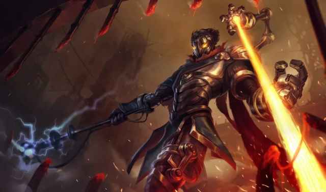 Viktor's base splash art in League of Legends, showing him shooting a laser.