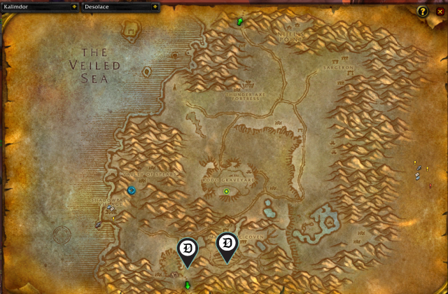 Map of Desolace, showing where to find Centaur Pariah