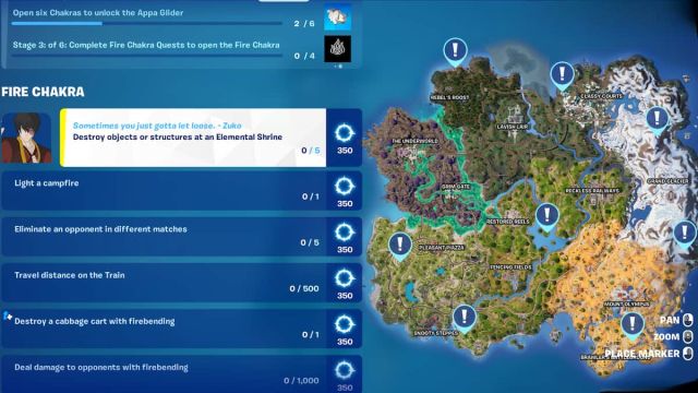 All Fire Chakra quests in Fortnite Avatar Elements.