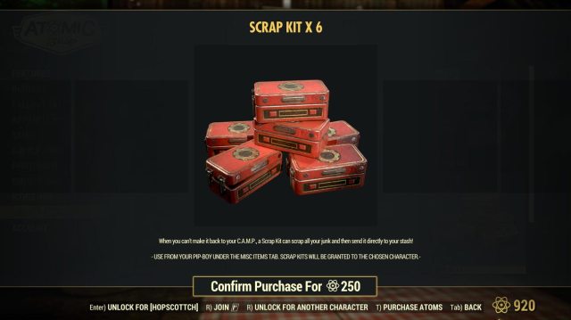 Scrap kits in Fallout 76.