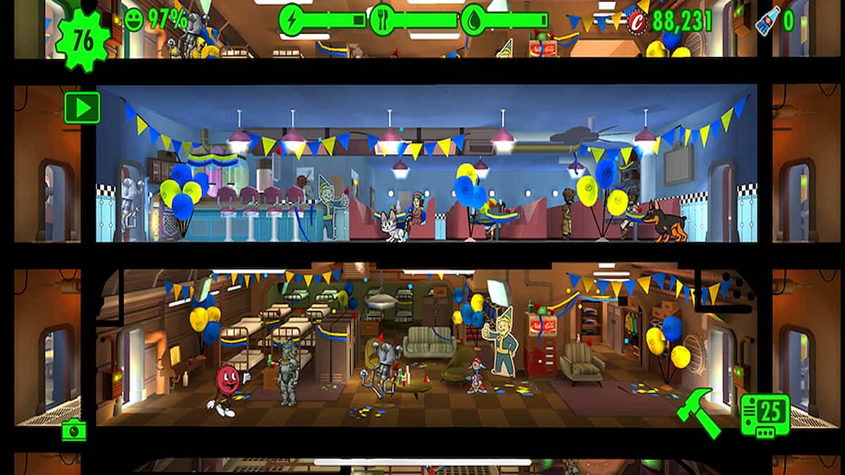 Fallout Shelter rooms with party themes.
