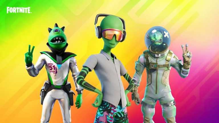 Human Bill alongside other alien-themed skins in Fortnite.