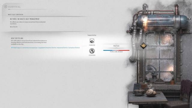 Heat Recycling law in Frostpunk 2