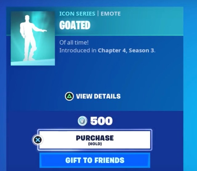 The Goated emote in Fortnite.