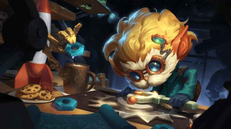 LoL champion Heimerdinger working on an invention.