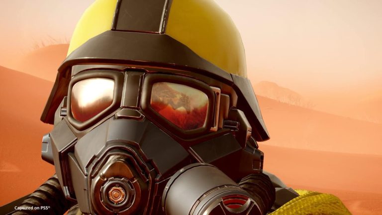 Close up of a Helldivers 2 helmet.