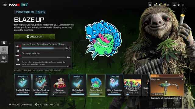 A screenshot of MW3's Blaze Up challenges screen.