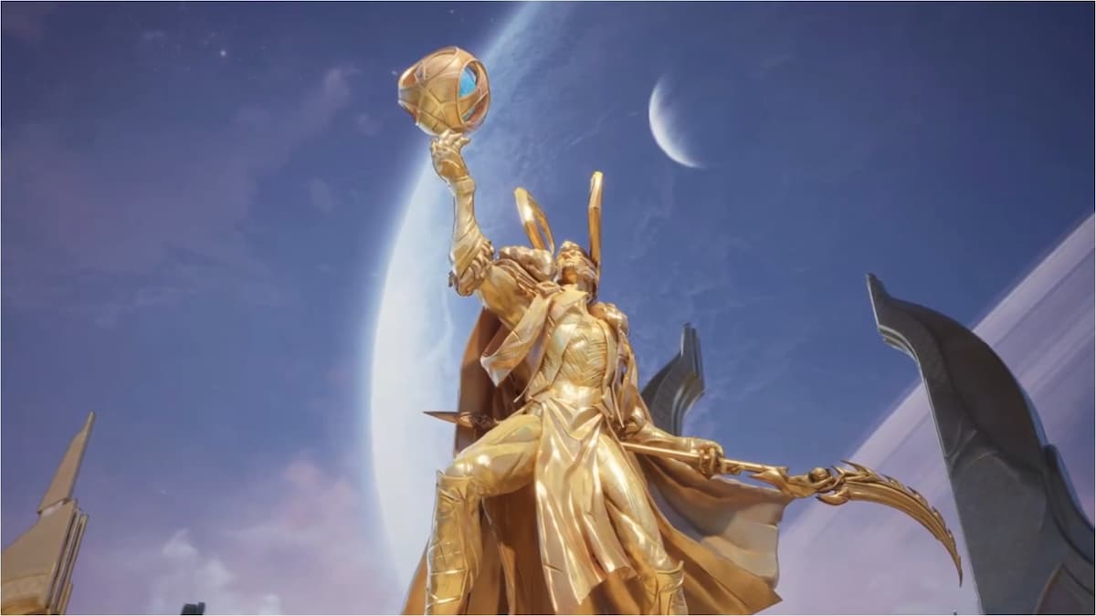 Loki statue in Marvel Rivals' Yggsgard map