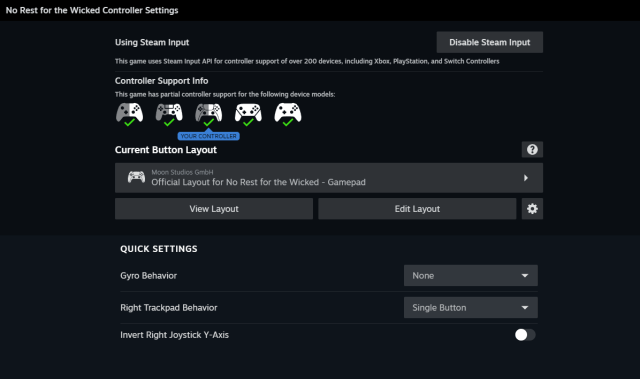 Steam input screen