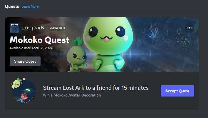 The Mokoko Quest screen in Discord