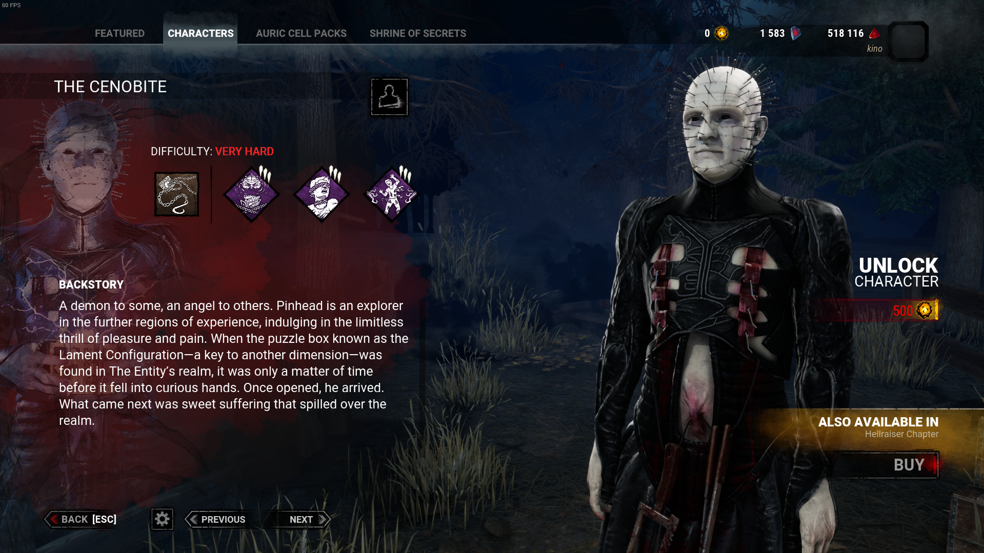 Elliot Spencer from the Hellraiser franchise as a killer in Dead by Daylight.