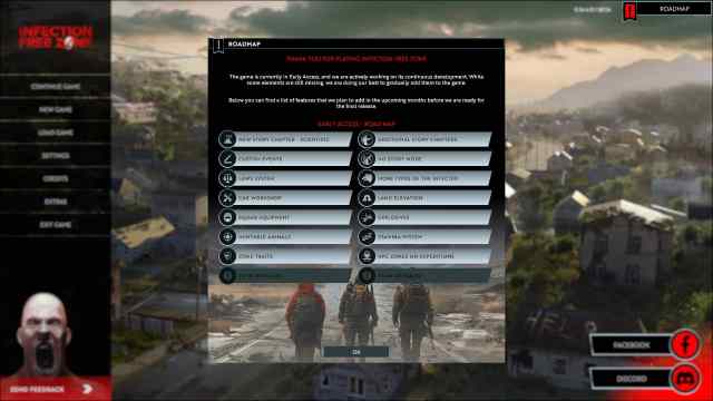 The Infection Free Zone roadmap inside the game detailing upcoming features.