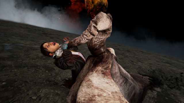 The Nurse choking Meg Thomas in Dead by Daylight.