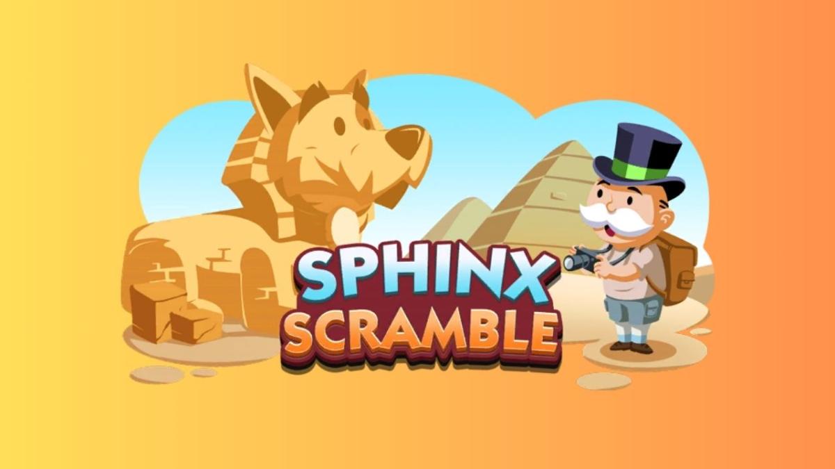 Sphinx Scramble logo on a yellow and orange gradient background.