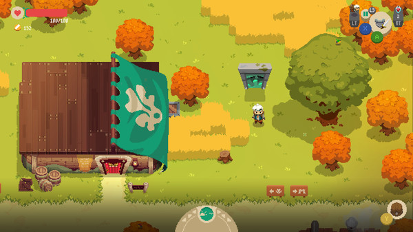 An image of the player and their shop from Moonlighter