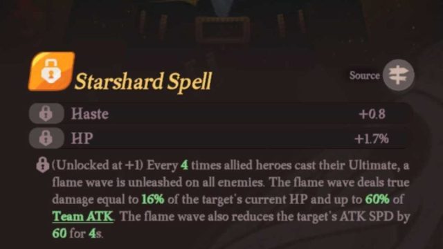 The Starshard Spell description inside AFK Journey.