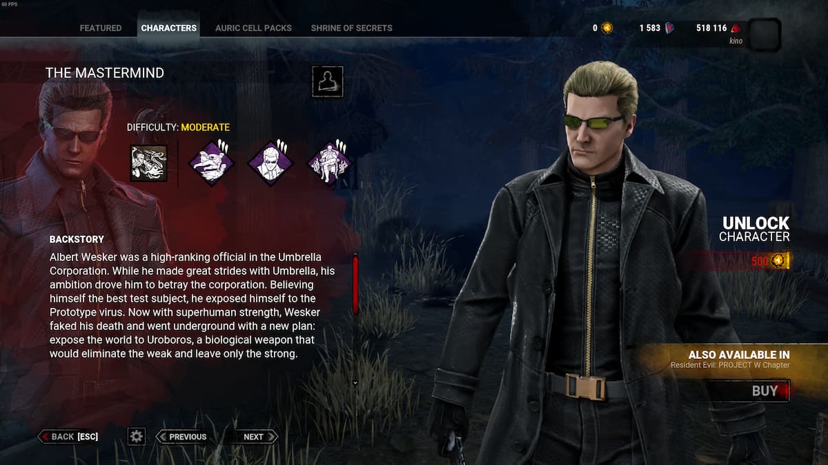 Albert Wesker from Resident Evil as a killer in Dead by Daylight.