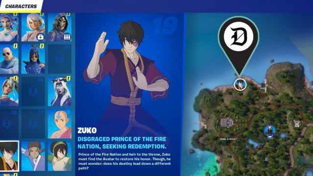 Zuko's location in Fortnite.