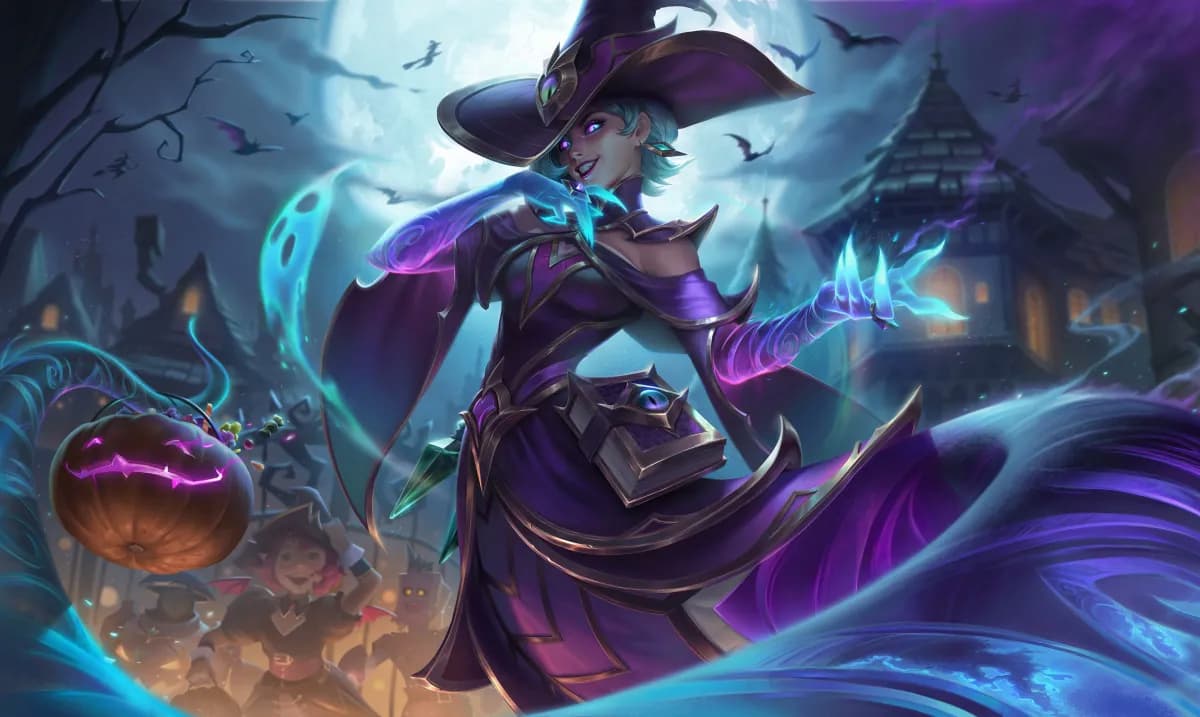 Bewitching Cassiopeia splash art for League of Legends