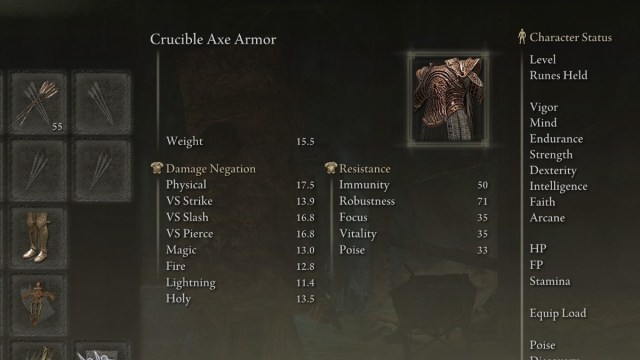 The Crucible Axe Armor in Elden Ring.