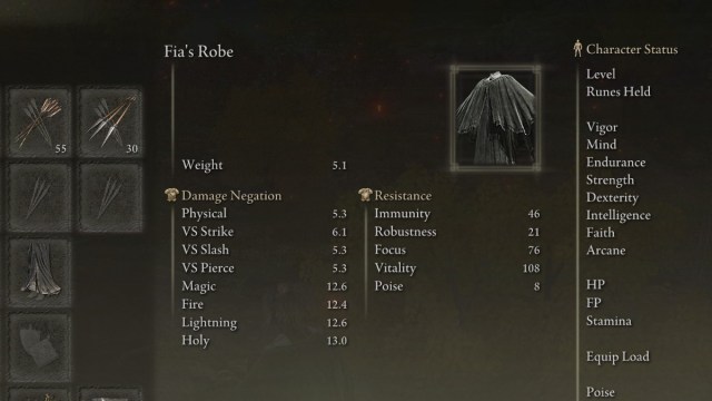 The Fia's Robes item in Elden Ring.