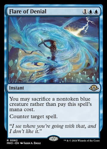 Mage casting a spell on MH3 Flare cycle MTG card