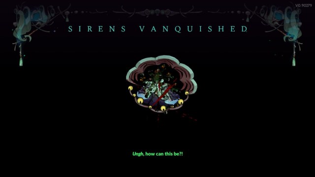 The boss fight of Hades 2 Scylla in her death screen, complaining as she goes out.