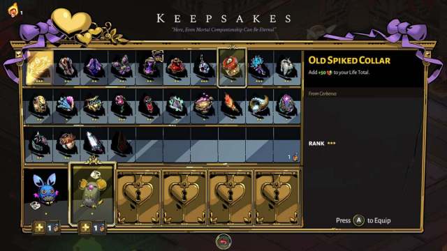 Keepsake menu in Hades