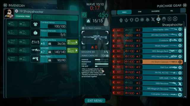 Sharpshooter's buy menu in Killing Floor 2.