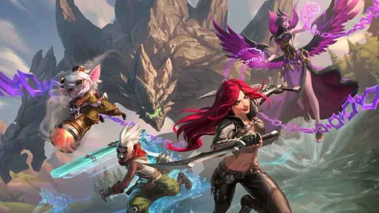 League of Legends splash art featuring Katarina, Tristana, Ekko, Malphite, and Morgana.